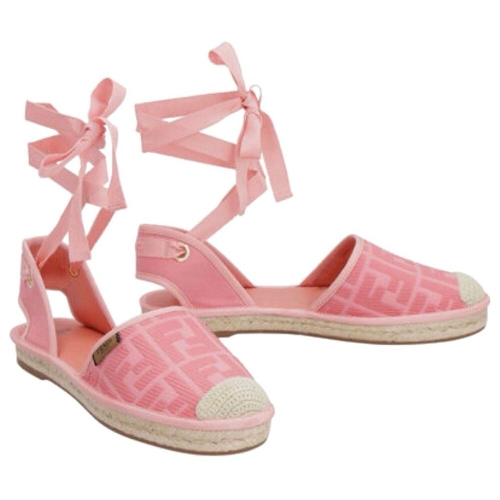 FENDI Pink Canvas FF Forever FENDI Flats Size 40 Us 9.5-10 Ankle Wrap Espadrille - Picture 13 of 13